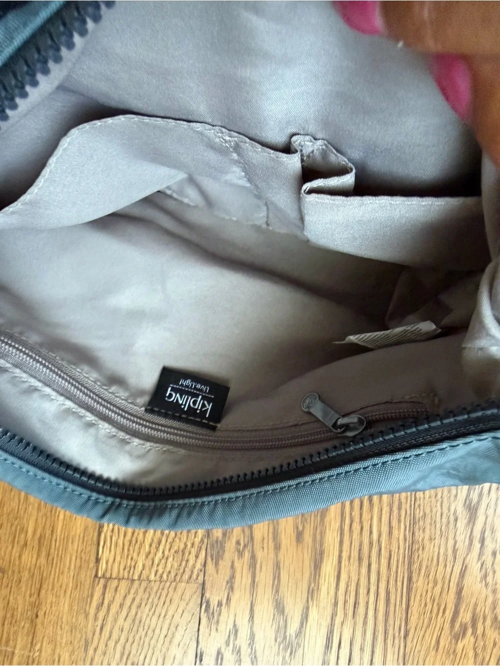Kipling Blue Gray Nylon Crossbody Bag w/ Monkey Charm Y2K